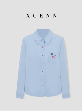 XCENN/小马刺绣春季新款翻领撞色扣款式显瘦通勤衬衫SY0A91260