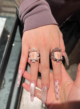 甄媛银饰仿白水晶方糖戒指女