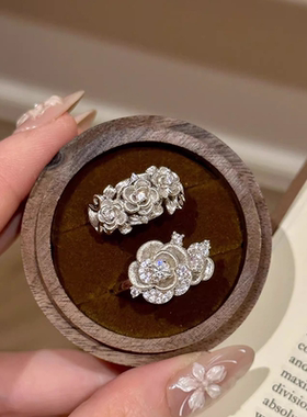 甄媛银饰拉丝玫瑰花戒指