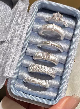 甄媛银饰锆石素圈拉丝戒指女