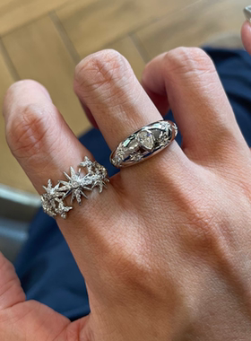 甄媛银饰小众设计闪钻星芒戒指女