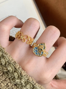 甄媛银饰杏叶葫芦蝴蝶戒指女