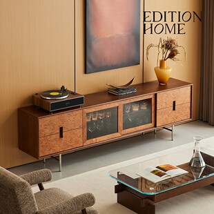 老钱风电视柜中古复古收纳储物柜一体 繁花电视柜复古客厅2026新款