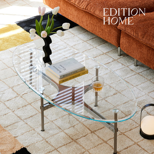 中复古风创意简约客厅小户型设计师个性家具玻璃不锈钢椭圆茶几