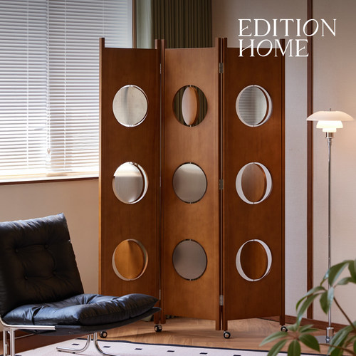 满月屏风复古可移动屏风隔断客厅2026新款实木高级感卧室折叠屏风