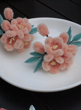 原创手工仿绒花发夹汉服头饰古装演出发饰少女可爱古风饰品边夹子