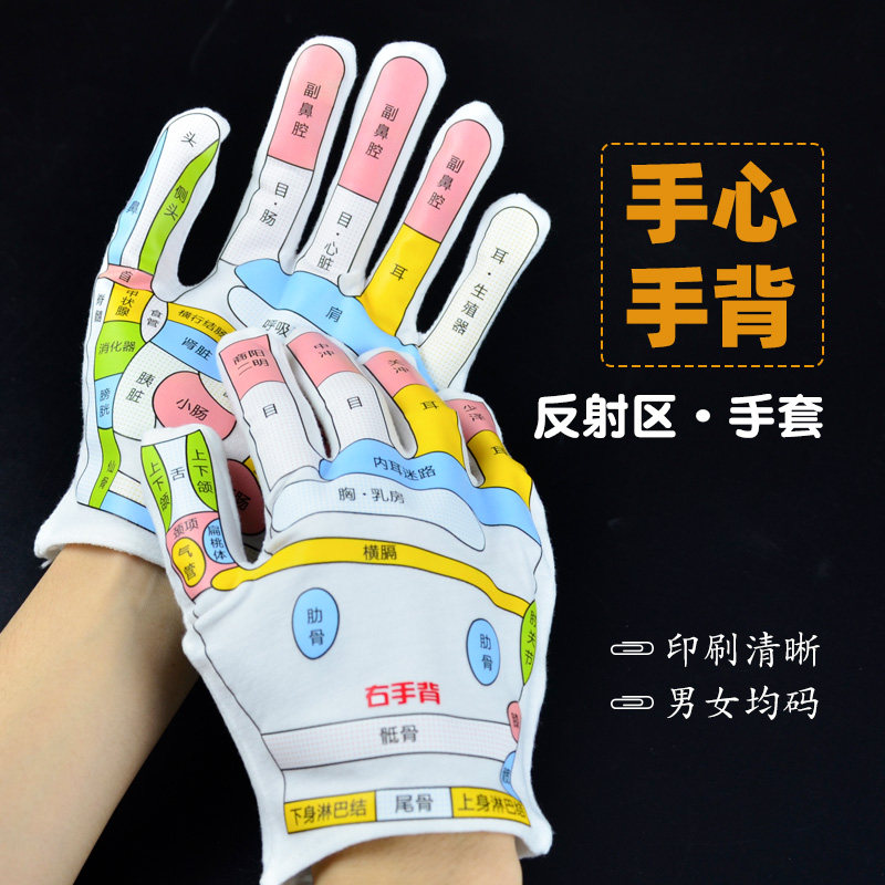 双面彩高清穴位手套反射区手部按摩经络手疗手掌保健图解男女通用