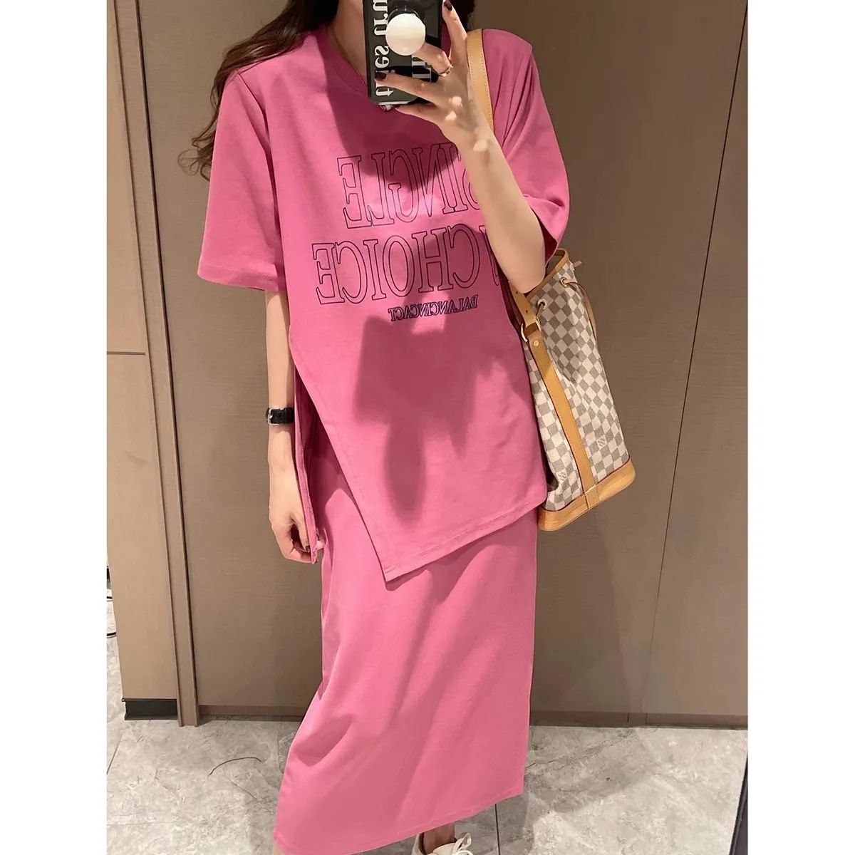 韩版一整套休闲减龄宽松套装半身裙子不规则上衣显瘦连衣裙女洋气