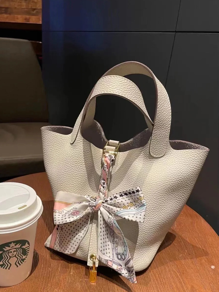 TC头层牛皮菜篮子女包真皮水桶包