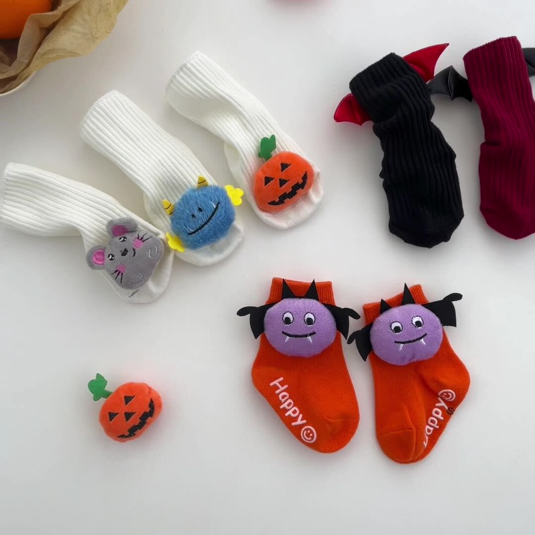 万圣节婴童南瓜蝙蝠袜子男女婴精梳棉幽灵袜公仔袜中筒袜防滑袜