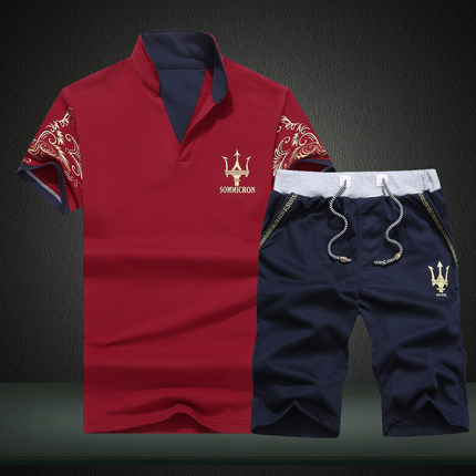 2016夏装新款潮立领短袖t恤男韩版运动套装衣服夏季男士休闲T血桖