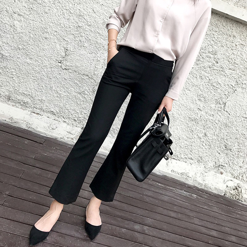 微喇叭裤女夏季薄款冰丝九分高腰显瘦西装裤秋装阔腿八分休闲裤子