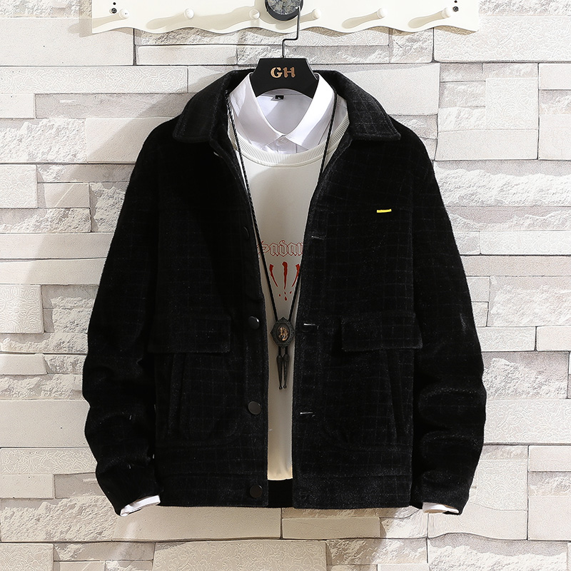 秋冬季短款男士毛呢外套青少年仿水貂绒韩版潮流修身夹克帅气上衣