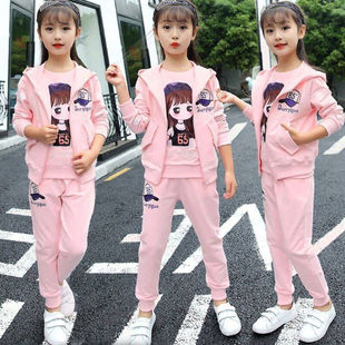 韩版 女童休闲运动套装 2024新款 春装 中大童时髦洋气儿童春秋三件套