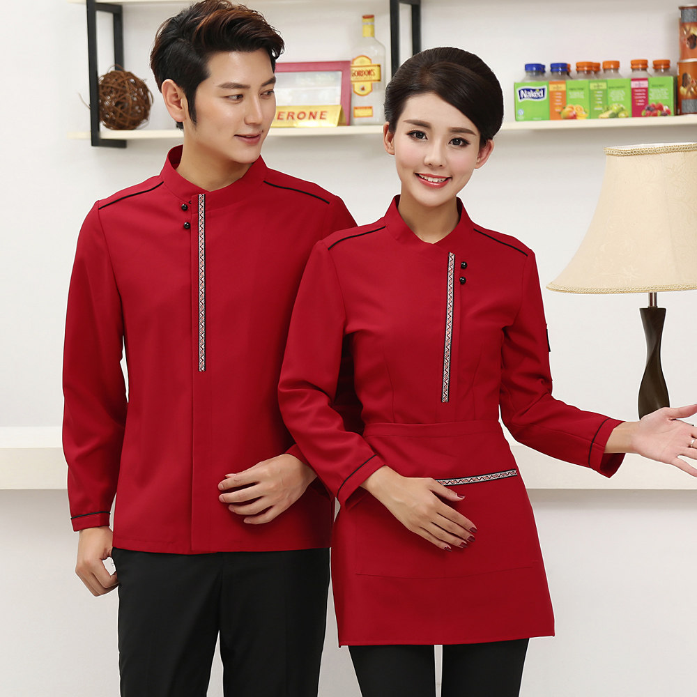 酒店工作服秋冬装女餐饮服务员工衣长袖中餐厅茶楼火锅店工作制服