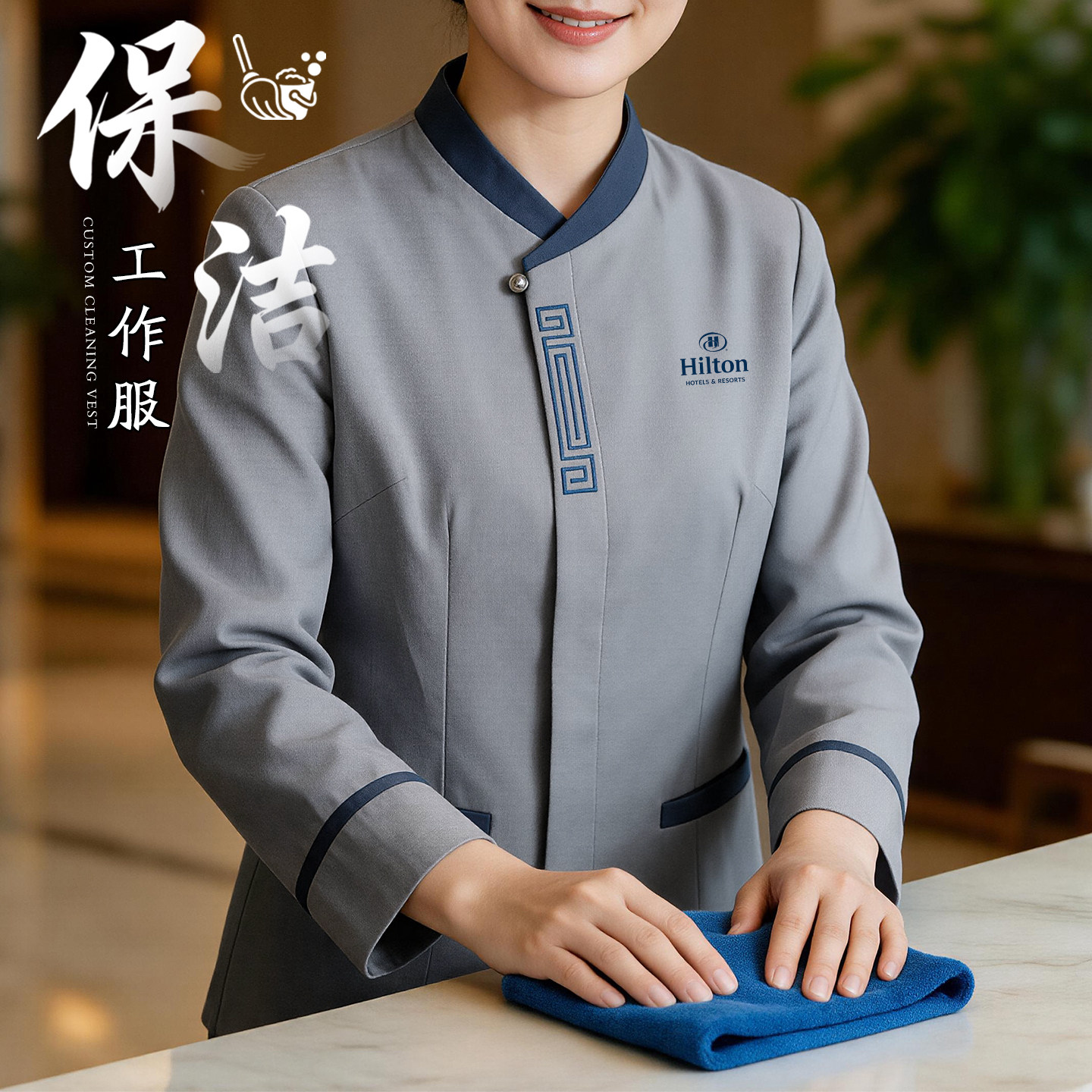秋冬保洁工作服定制logo长袖物业酒店客房后勤清洁工阿姨工装制服