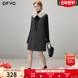 dfvc轻奢千金风羊毛背心裙女2025年冬季新款小个子毛领冬装连衣裙