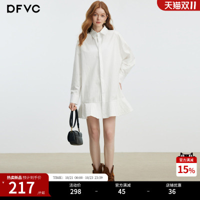 dfvc纯棉学院简约长袖衬衫裙