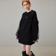dfvc冬季 黑色圆领卫衣裙女2025新款 网纱流苏宽松直筒休闲连衣裙子