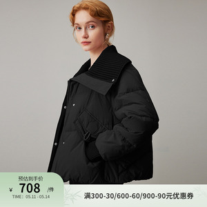 dfvc黑色短款羽绒服女冬季2023新款翻领白鸭绒加厚保暖面包服外套