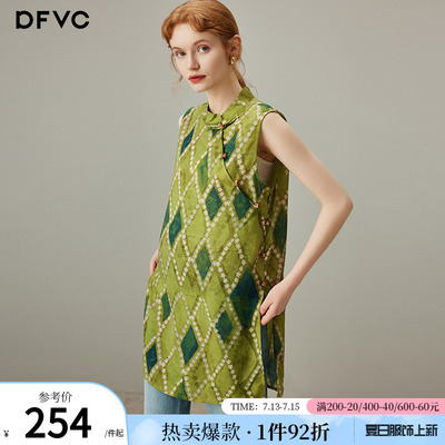 dfvc新中式国风格子无袖衬衫奥黛