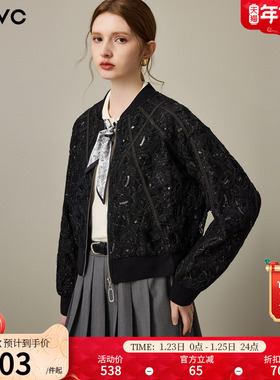 dfvc黑色短款棒球服外套女2026年春季新款亮片小个子显瘦夹克上衣