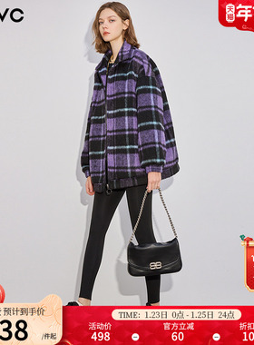 dfvc韩版羊毛格子毛呢外套女2025年冬季新款宽松休闲夹克呢子大衣