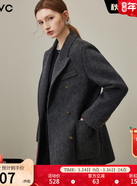 dfvc灰色绵羊毛通勤西装毛呢外套女2025年冬季新款短款双面呢大衣