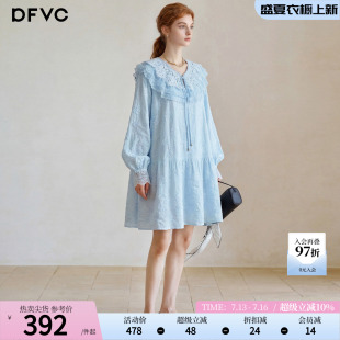 dfvc法式甜美娃娃领连衣裙女2026年秋季新款绣花小个子宽松A字裙