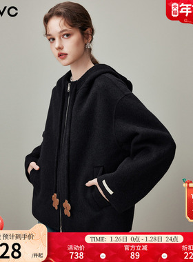 dfvc韩版短款绵羊毛呢外套女2025年冬季新款连帽双面呢山羊绒大衣