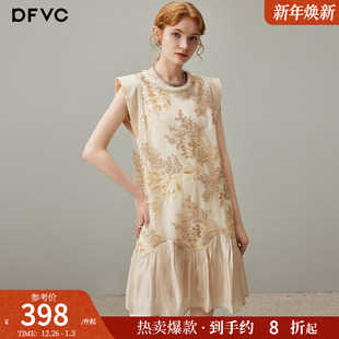 飞飞袖 新款 小个子裙子 连衣裙女2025年夏季 dfvc复古重工钉珠无袖