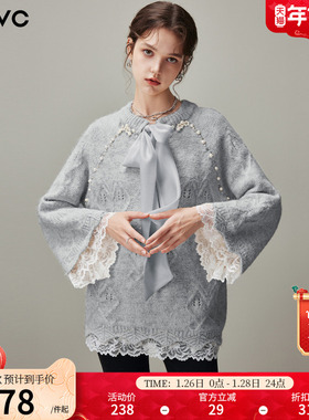 dfvc慵懒风中长款圆领毛衣女2025年冬季新款飘带宽松软糯针织衫