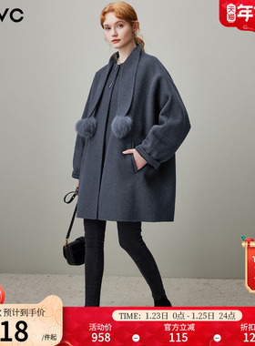 dfvc韩版中长款绵羊毛呢外套女2025年冬季新款宽松双面呢羊绒大衣