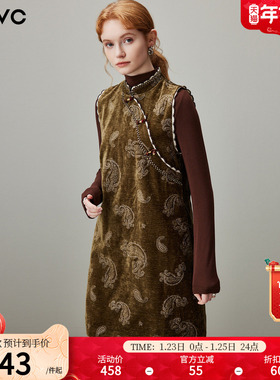 dfvc新中式国风丝绒背心裙女2025年冬季新款小个子复古无袖连衣裙