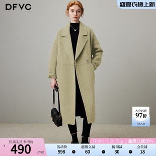 dfvc韩版绵羊毛长款毛呢外套女2025年新款西装领宽松双面呢子大衣