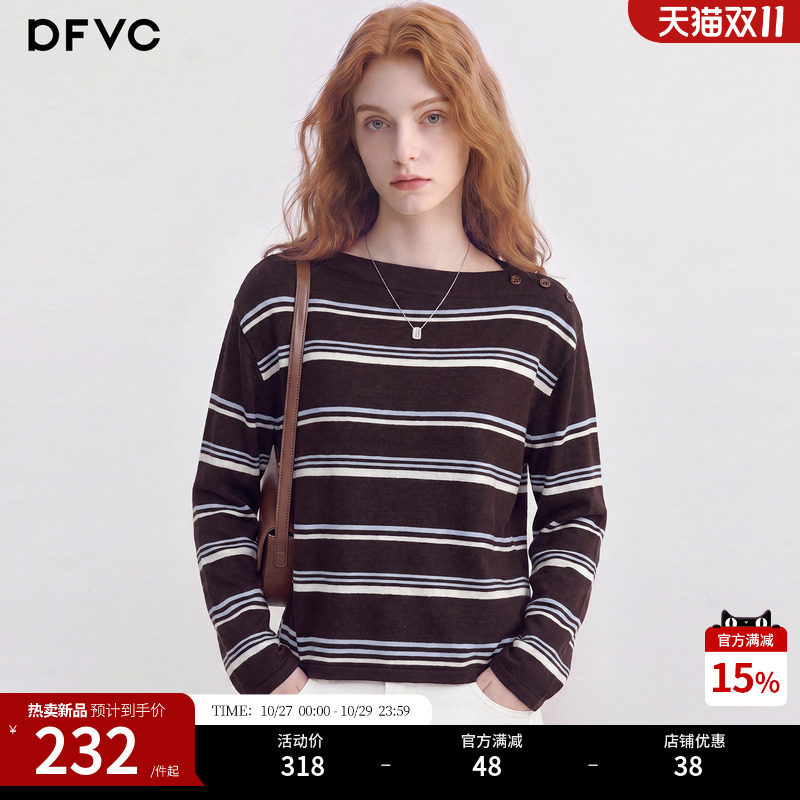 dfvc韩版条纹绵羊毛针织衫女2026年秋季新款圆领宽松长袖T恤薄款
