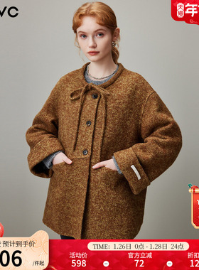 dfvc韩系中长款羊毛呢外套女2025年冬季新款圆领小个子双面呢大衣