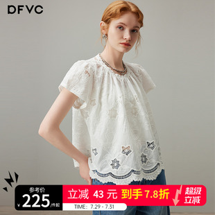 绣花镂空宽松娃娃衫 dfvc白色纯棉甜美减龄短袖 新款 衬衫 女2025夏季