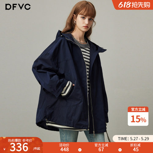 dfvc韩版连帽中长款风衣宽松工装