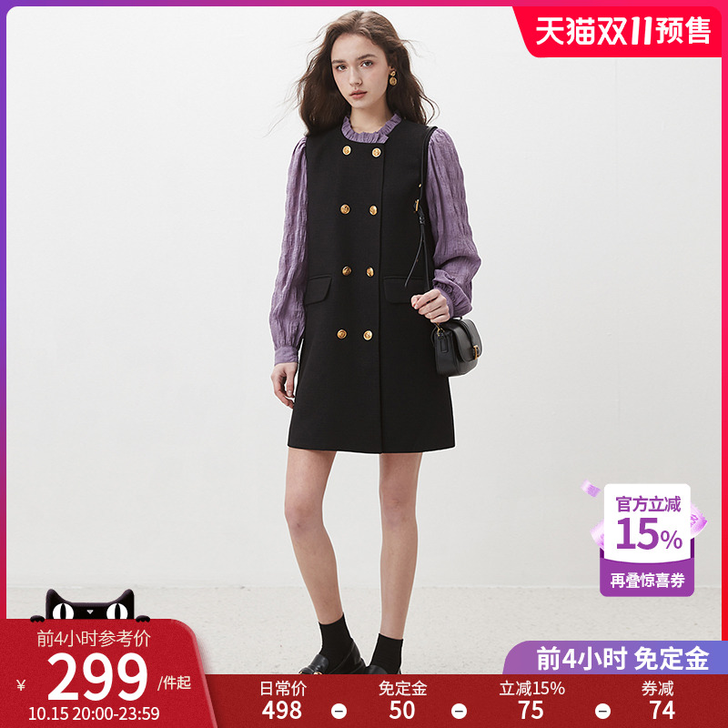 dfvc赫本风木耳边黑色连衣裙