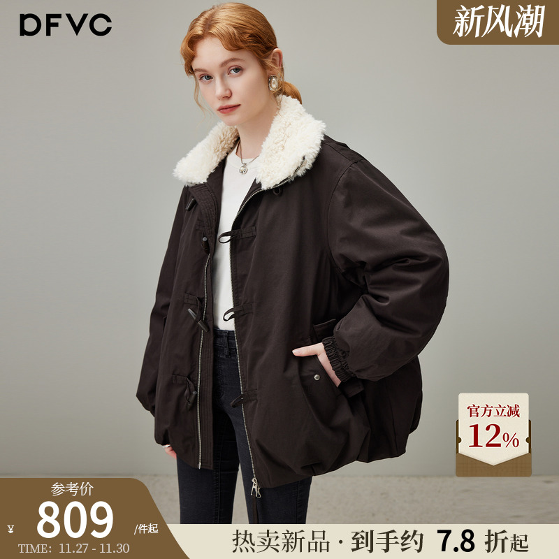 dfvc复古毛领短款羽绒服加厚保暖