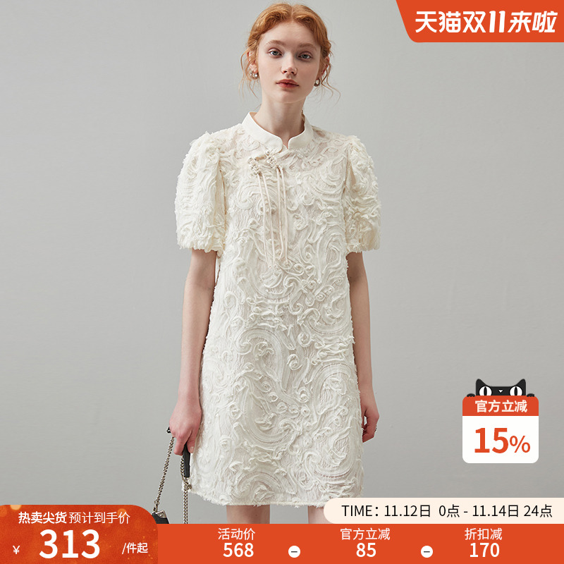 dfvc泡泡袖新中式连衣裙