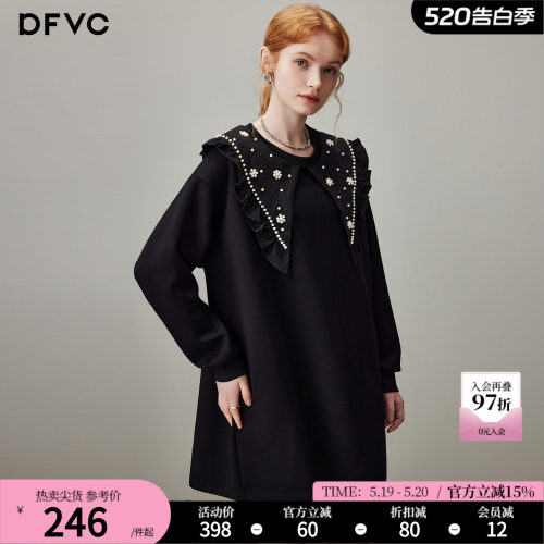 dfvc黑色休闲减龄娃娃领卫衣裙