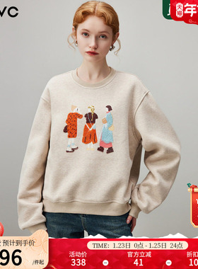 dfvc韩版印花圆领套头卫衣女2025年冬季新款加绒加厚短款宽松上衣