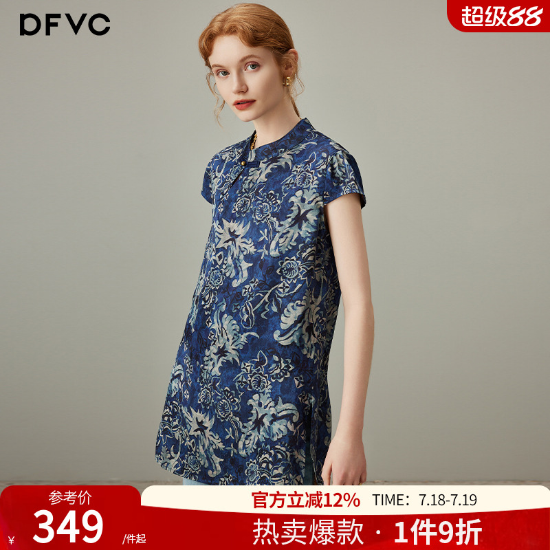 dfvc奥黛新中式国风印花衬衫