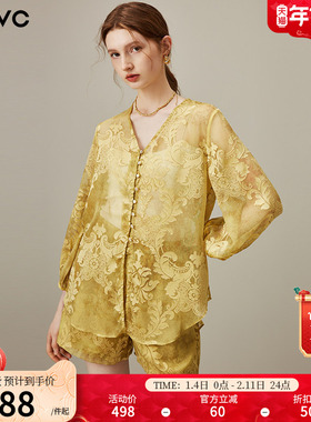 dfvc复古提花长袖衬衫套装女2025夏季新款薄款小衫阔腿短裤两件套