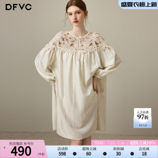 dfvc法式镂空长袖连衣裙女2026年夏季新款宽松慵懒度假风中长裙子