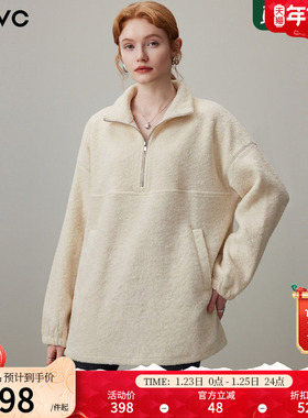 dfvc韩版休闲仿羊羔绒套头卫衣女2025年冬季新款半拉链宽松外套厚