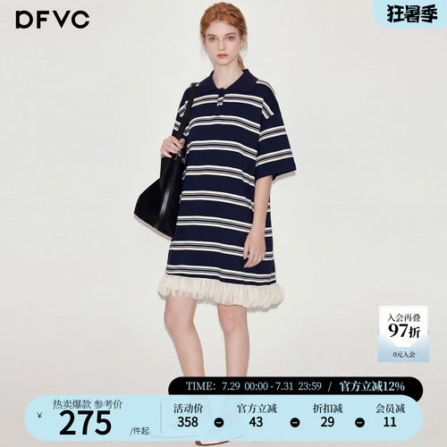 dfvc韩版休闲Polo领条纹T恤裙