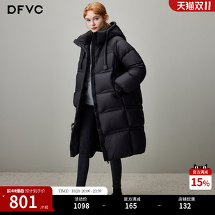 dfvc黑色中长款泡芙羽绒服女2026年冬季新款连帽加厚白鸭绒面包服